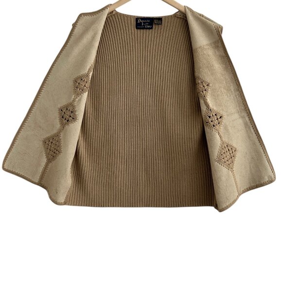 Bonnie Lee Vintage Suede Crochet Boho Western Open Front Knit Sweater Vest (L) - Picture 7 of 13